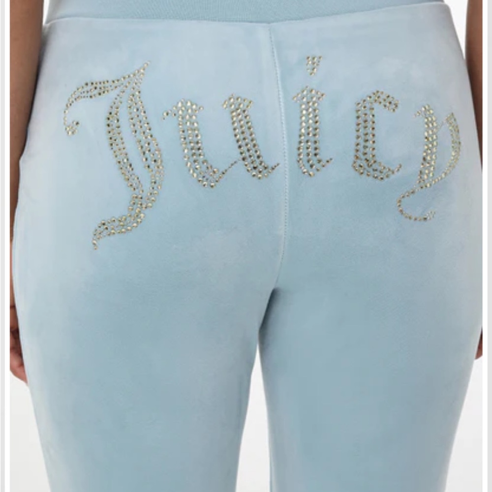 Juicy Couture Blue Velour Joggers with Rhinestone Detail